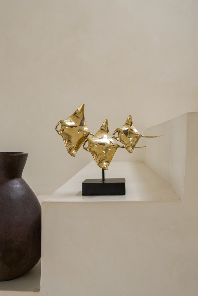Rzeźba, NO RESERVE PRICE - Bronze sculpture of a Manta Ray family - 23 cm - Brązowy #3.2