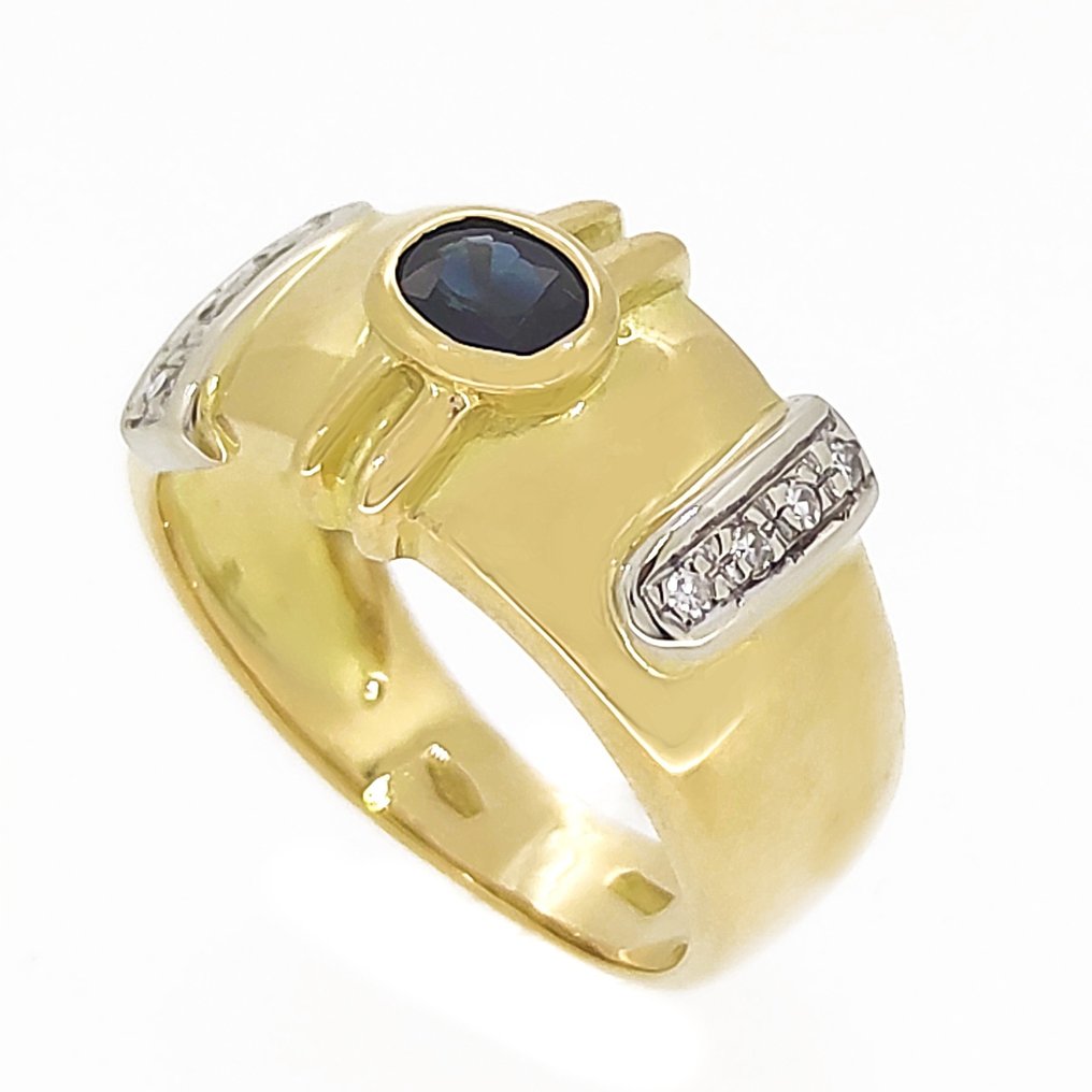 Ring - 18 kt. White gold, Yellow gold -  0.04ct. tw. Diamond - Sapphire #2.1