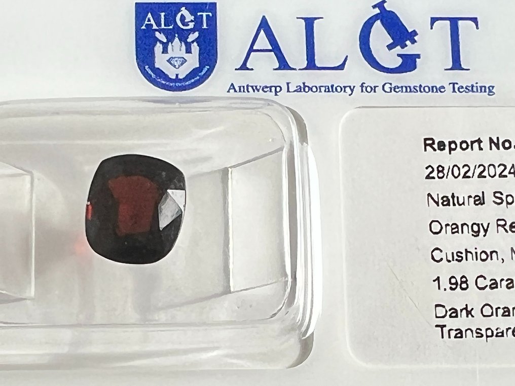 Κόκκινο, Πορτοκαλί Σπινέλιος  - 1.98 ct - Antwerp Laboratory for Gemstone Testing (ALGT) - Σκούρο Πορτοκαλί Κόκκινο #2.1