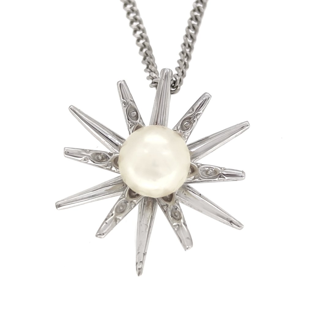 Necklace with pendant - 18 kt. White gold Pearl #1.2