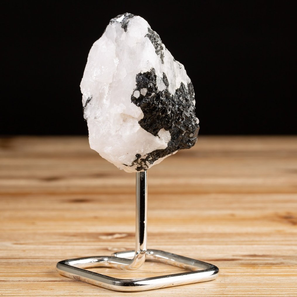 鋼底座上的電氣石石英 - 白色石英和黑色電氣石碎片 - 高度: 86 mm - 闊度: 57 mm- 358 g #2.1