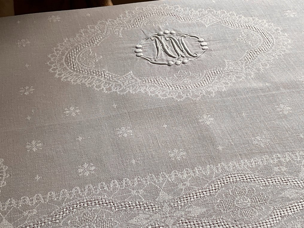 拿破仑帝国晚期 111 锦缎亚麻餐巾，带有首字母 A.M. - 纺织品 (5)  - 80 cm - 65 cm #3.2