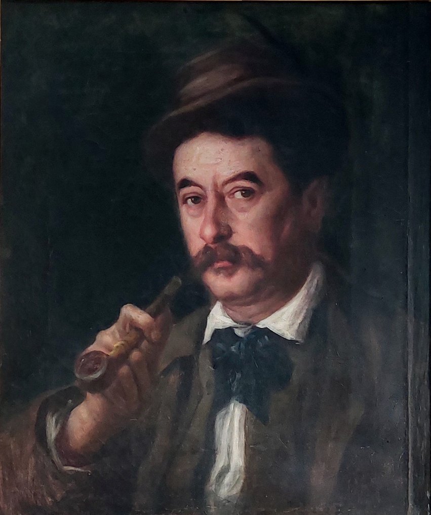 Scuola Italiana (Firmato e datato 1887) - Ritratto uomo con pipa #1.1