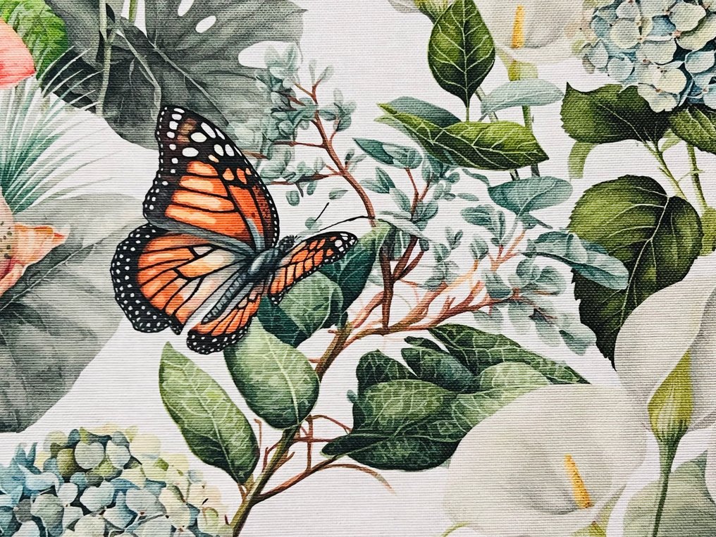 花朵蝴蝶图案精制棉面料 - - 室内装潢面料  - 300 cm - 280 cm #2.1