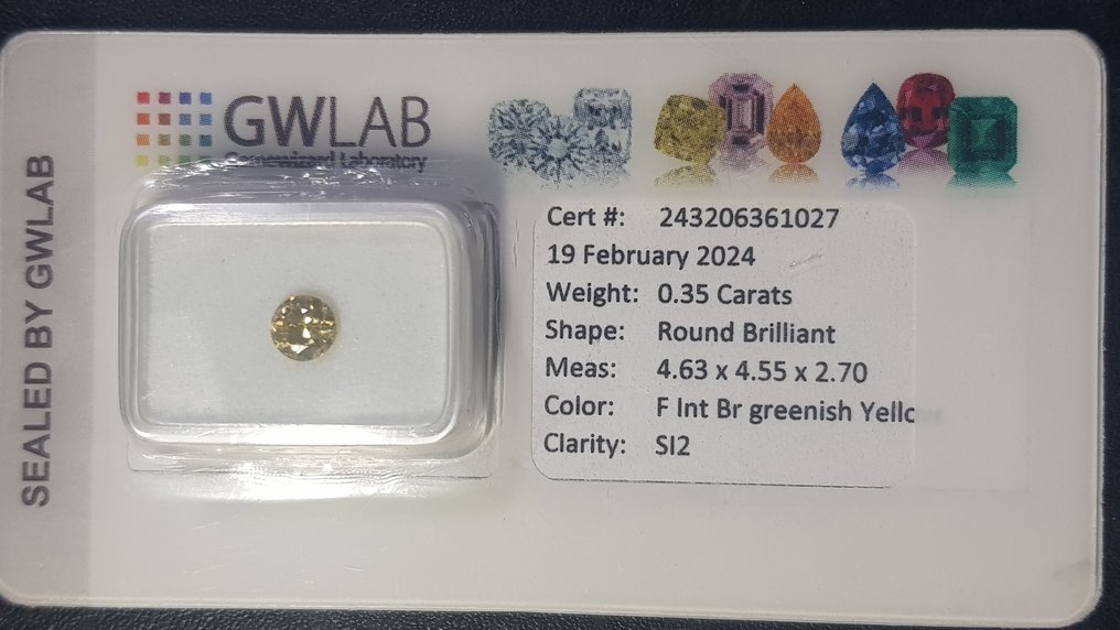 Utan reservationspris - 1 pcs Diamant  (Naturligt färgad)  - 0.35 ct - Fancy intense Brun, Grönaktig Gul - SI2 - Gemewizard Gemological Laboratory (GWLab) #1.1