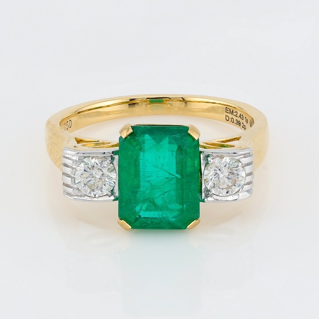 [GIA Certified]-Emerald (2.43) Cts Diamond (0.39) Cts (2) Pcs - Ring - 18 kt. White gold, Yellow gold #1.1