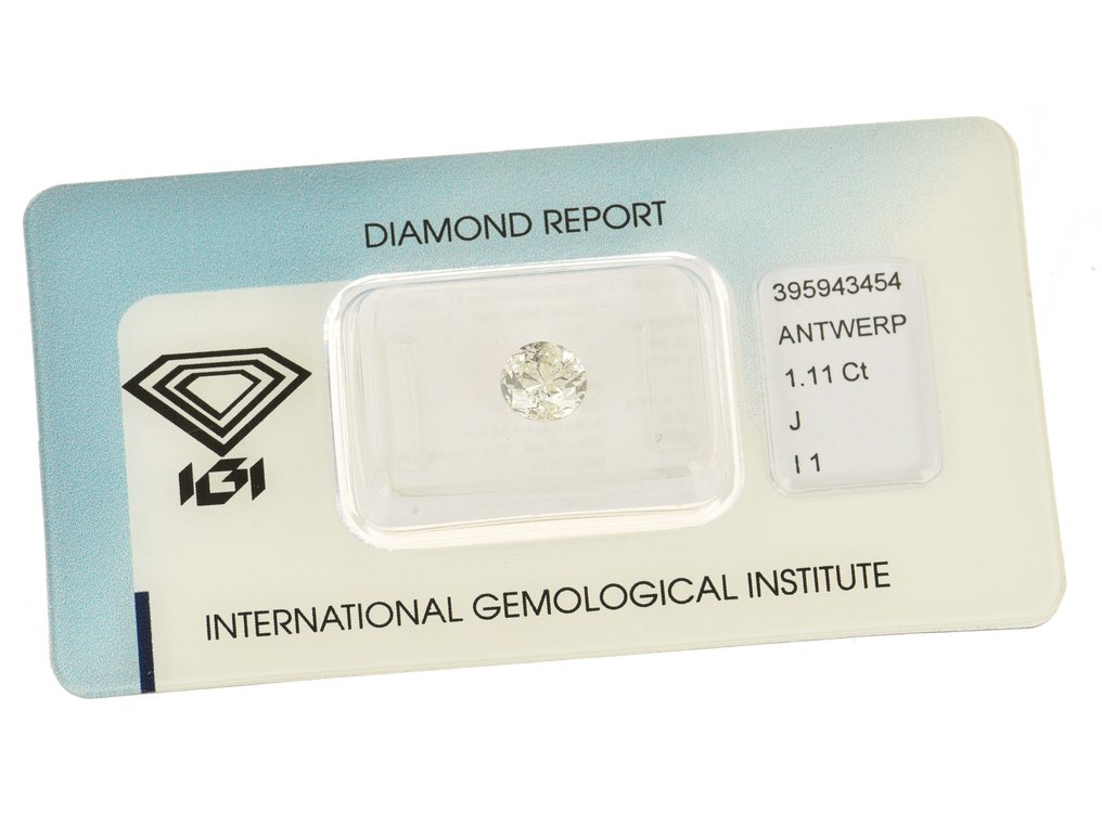 鑽石 - 1.11 ct - 圓形 - J(極微黃、從正面看是亮白色) - I1 #2.1