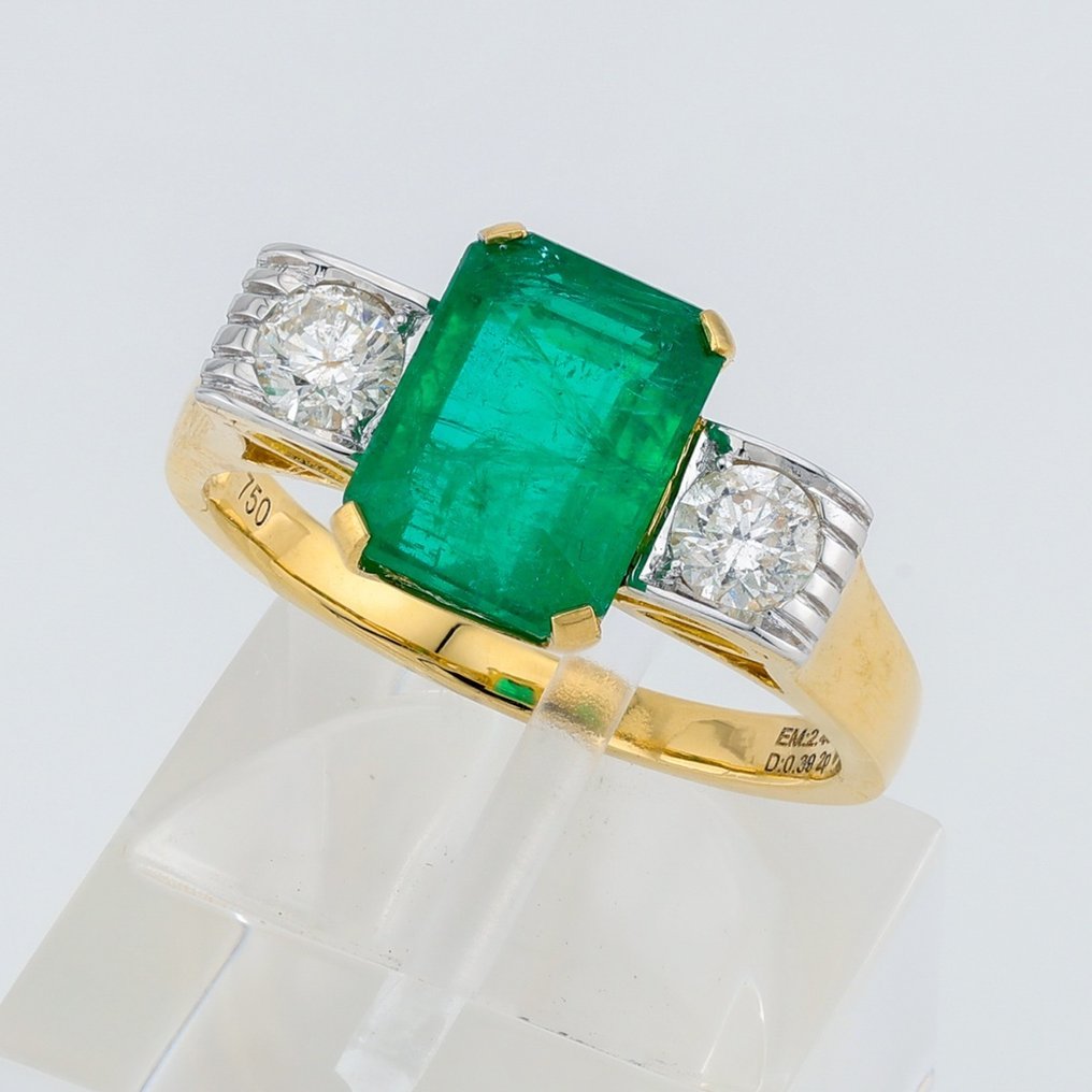 [GIA Certified]-Emerald (2.43) Cts Diamond (0.39) Cts (2) Pcs - Ring - 18 kt Gelbgold, Weißgold #1.2