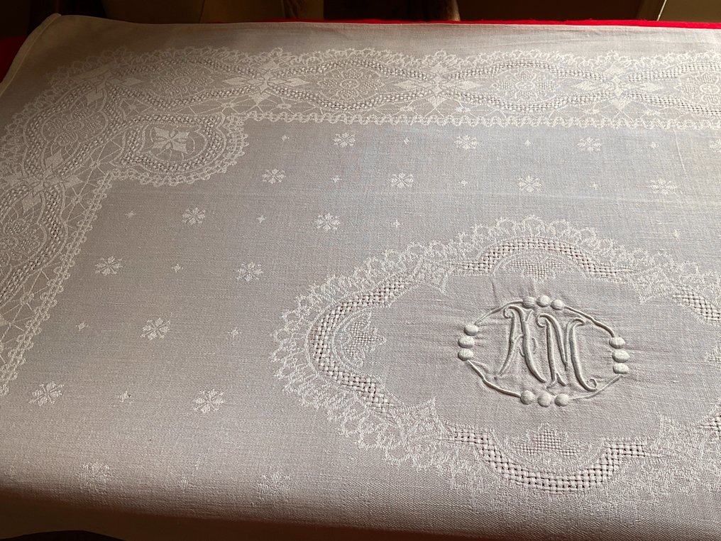 拿破仑帝国晚期 111 锦缎亚麻餐巾，带有首字母 A.M. - 纺织品 (5)  - 80 cm - 65 cm #3.3