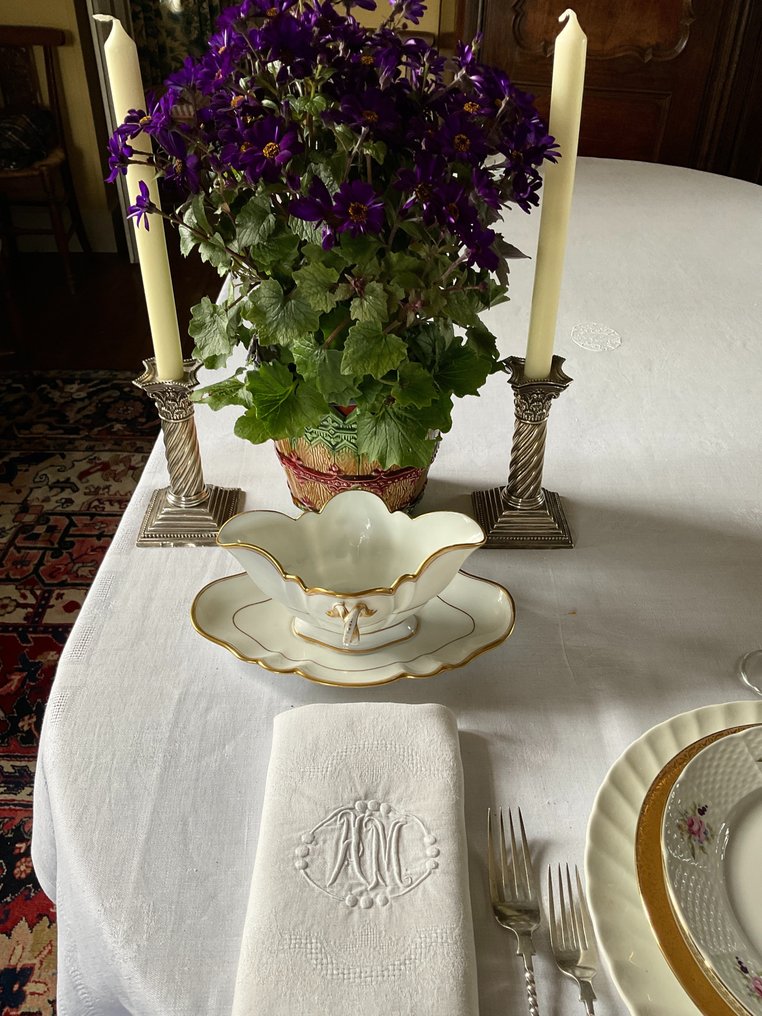 拿破仑帝国晚期 111 锦缎亚麻餐巾，带有首字母 A.M. - 纺织品 (5)  - 80 cm - 65 cm #1.1