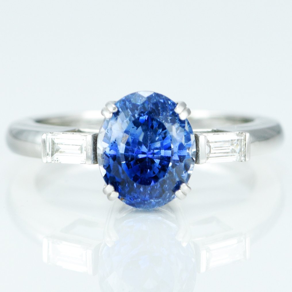 戒指 鉑金 -  4.29ct. tw. 藍寶石 - 鉆石 - 斯里蘭卡藍寶石無熱 #1.1