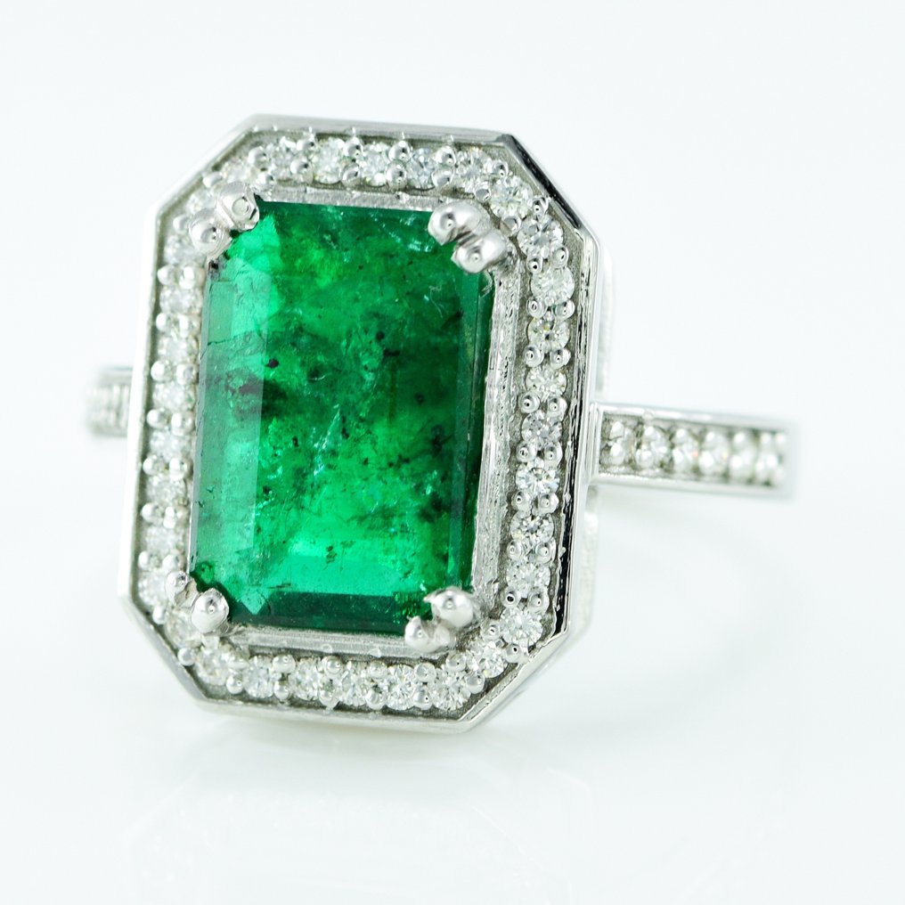 Ring Platin -  4.33ct. tw. Smaragd - Diamant - Ehering mit Smaragd #1.2