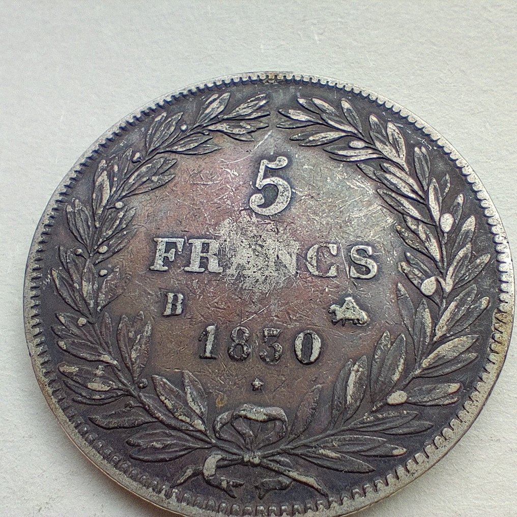 Ranska. Louis Philippe (1830-1848). 5 Francs 1830-B, Rouen. Variété sans le I, tranche en creux  (Ei pohjahintaa) #1.2