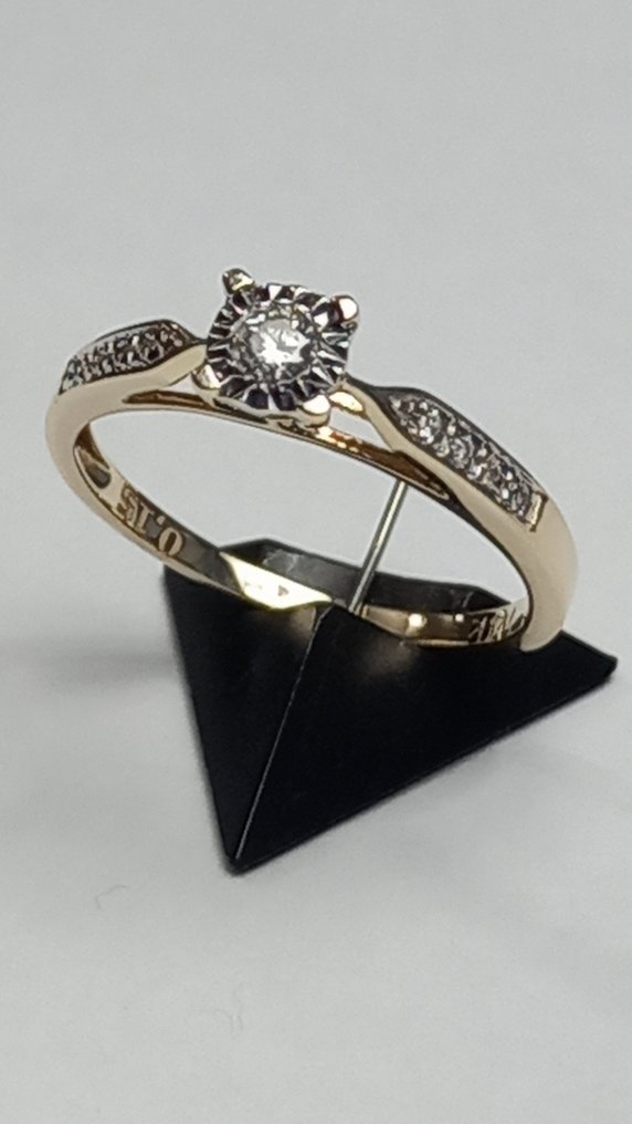 Δαχτυλίδι - 14 καράτια Κίτρινο χρυσό -  0.15 tw. Διαμάντι  #1.2