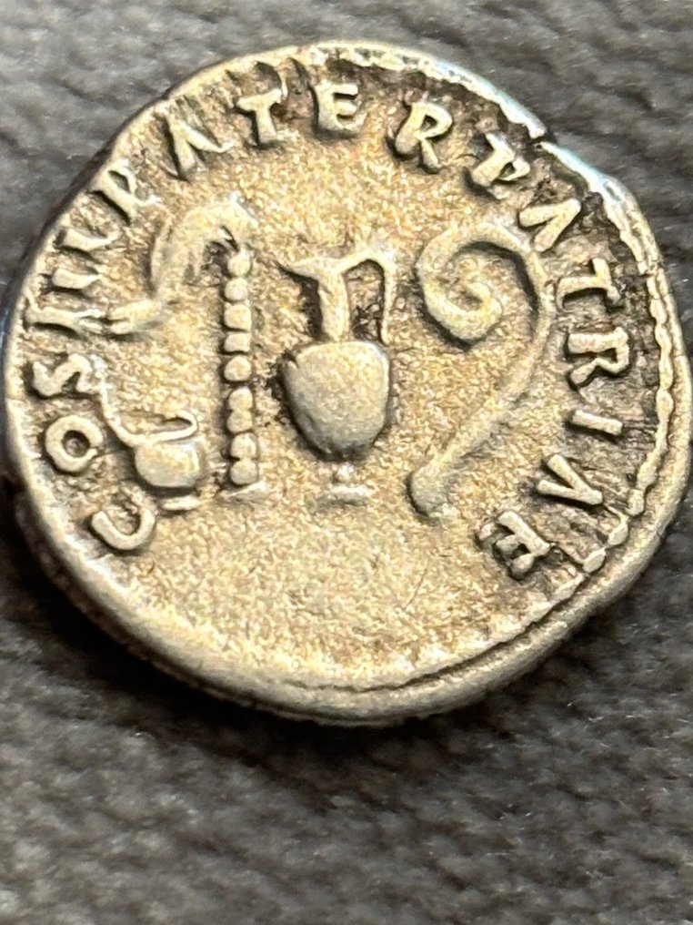 Romeinse Rijk. Nerva (96-98 n.Chr.). Denarius Rome, 97 - Instrument Pontificaux #1.1