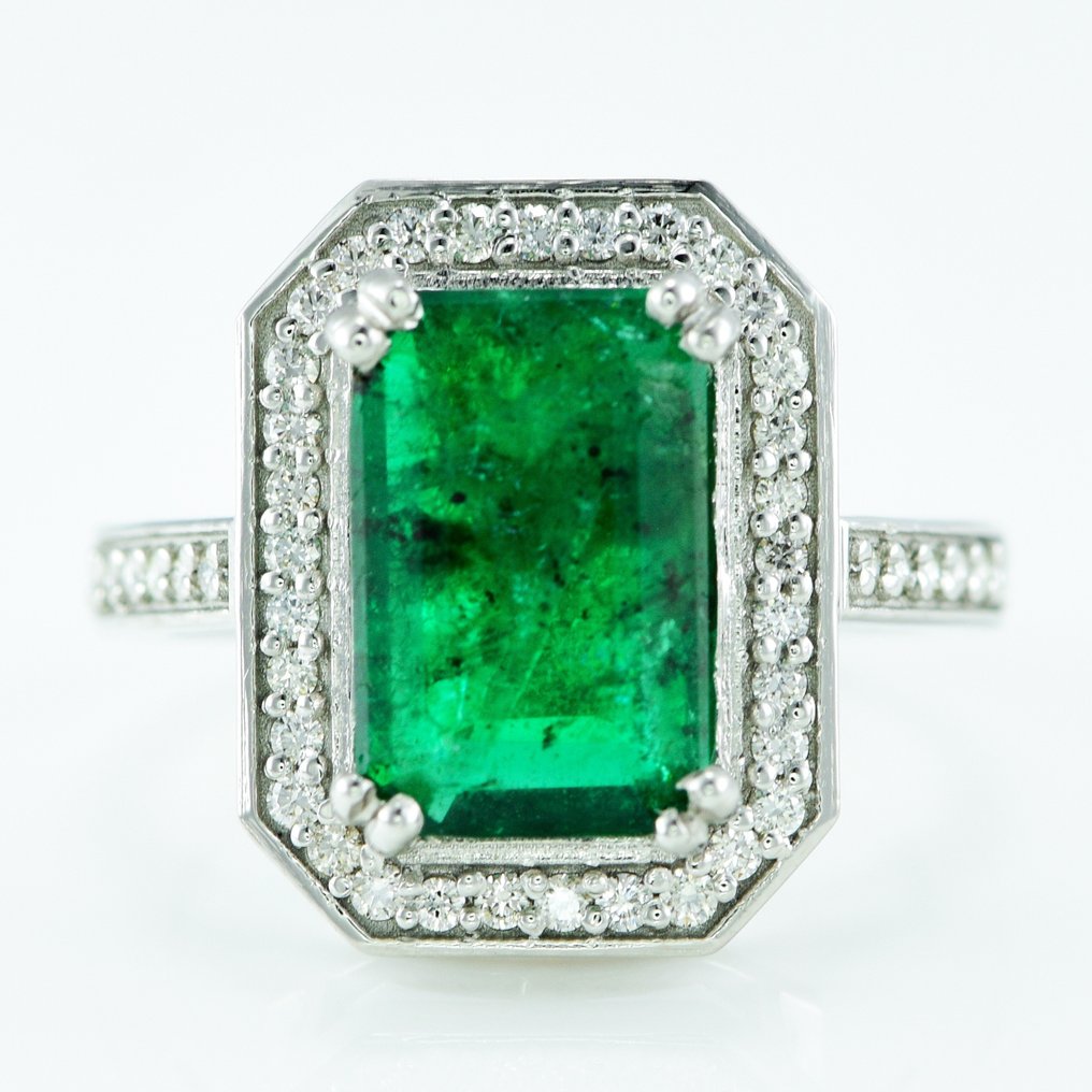 Ring Platin -  4.33 tw. Smaragd - Diamant - Ehering mit Smaragd #1.1
