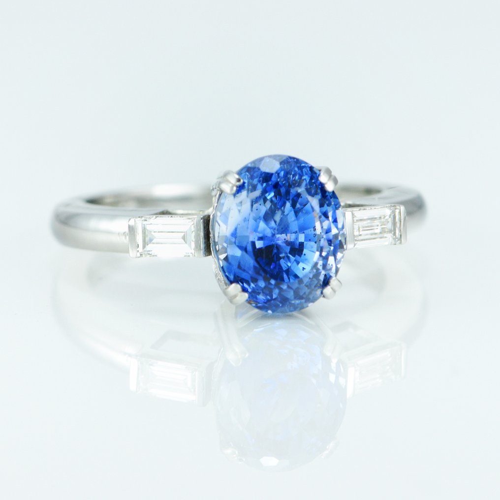 Ring Platina -  4.29 tw. Saffier - Sri Lanka - Diamant  #2.1