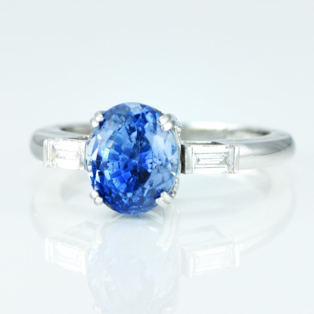 Ring Platina -  4.29ct. tw. Safir - Diamant - Sri Lanka Sapphire noheat #2.1