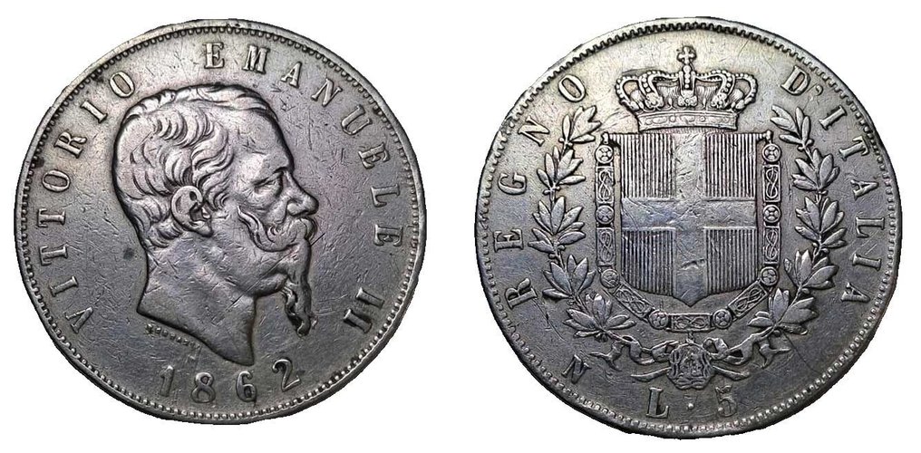 Itália, Reino da Itália. Vítor Emanuel II de Saboia (1861-1878). 5 Lire 1862 - Napoli #2.1