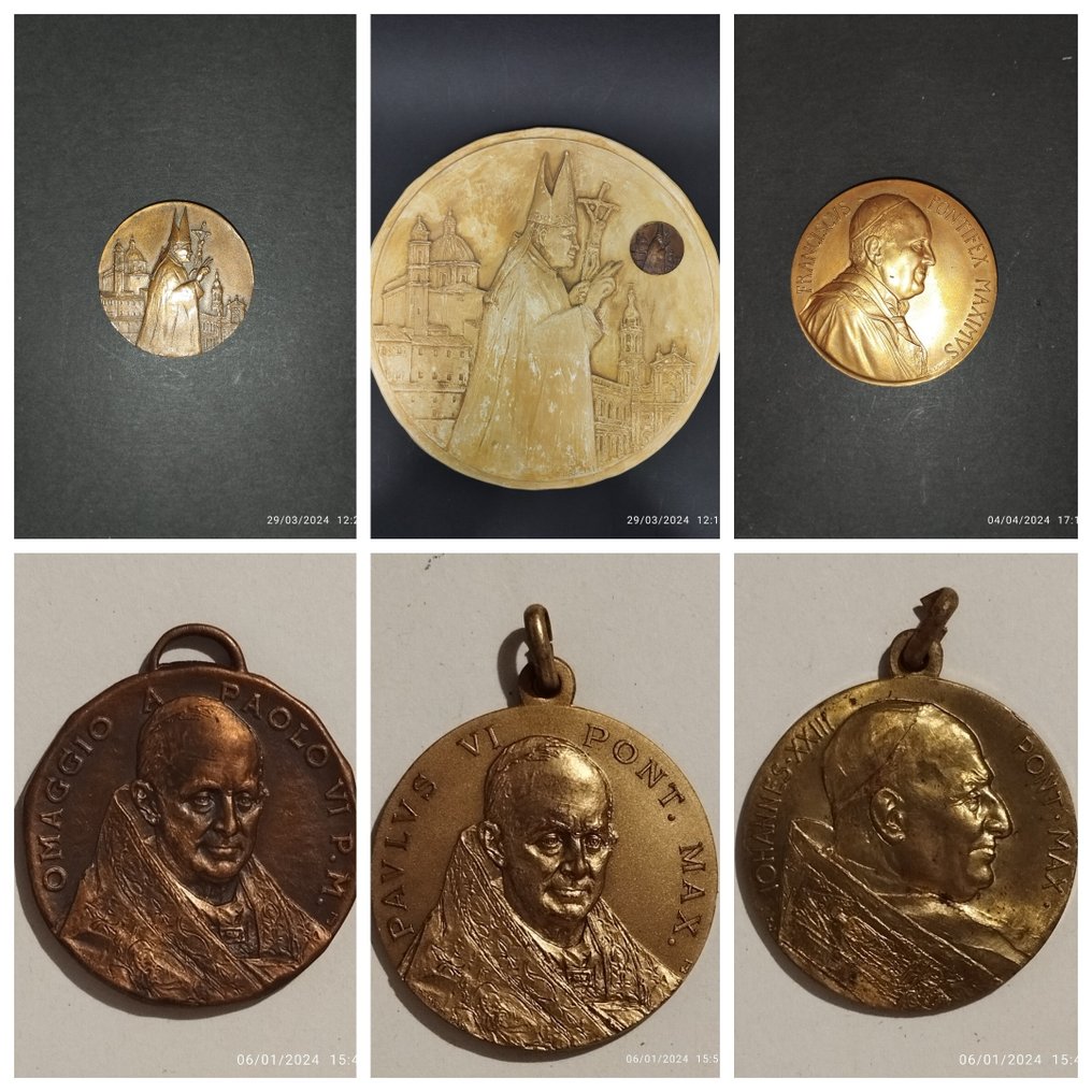 Vatikanen - 5 medaljer + 1 originalplåster - Paul VI - Johannes XXIII - Franciskus - Medalj  #1.1