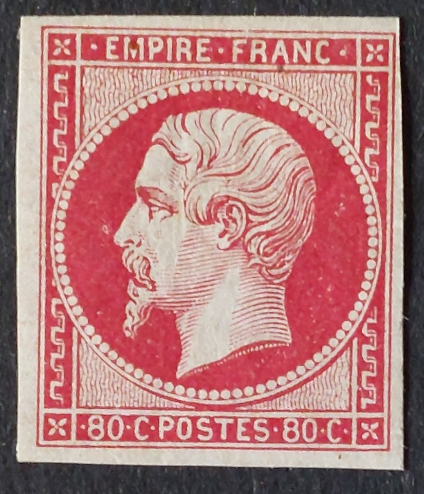 Frankrike 1859 - Frankrike 1859 - Napoleon III osantifierad, 80 c. ljusrosa, signerade kalvar - Yvert 17Ba #1.1