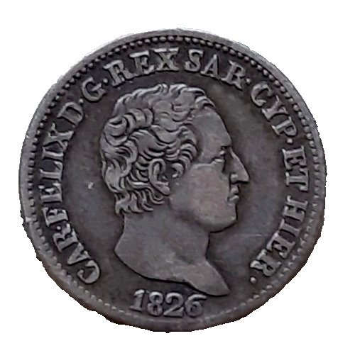 Italy, Kingdom of Sardinia. Carlo Felice di Savoia (1821-1831). 50 Centesimi 1826 - Torino #1.2