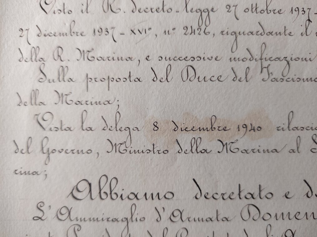 Document - Autografo Ammiraglio Riccardi e Re Vittorio Emanuele III - Nomina Ammiraglio Cavagnari - Primo - 1940 #3.2
