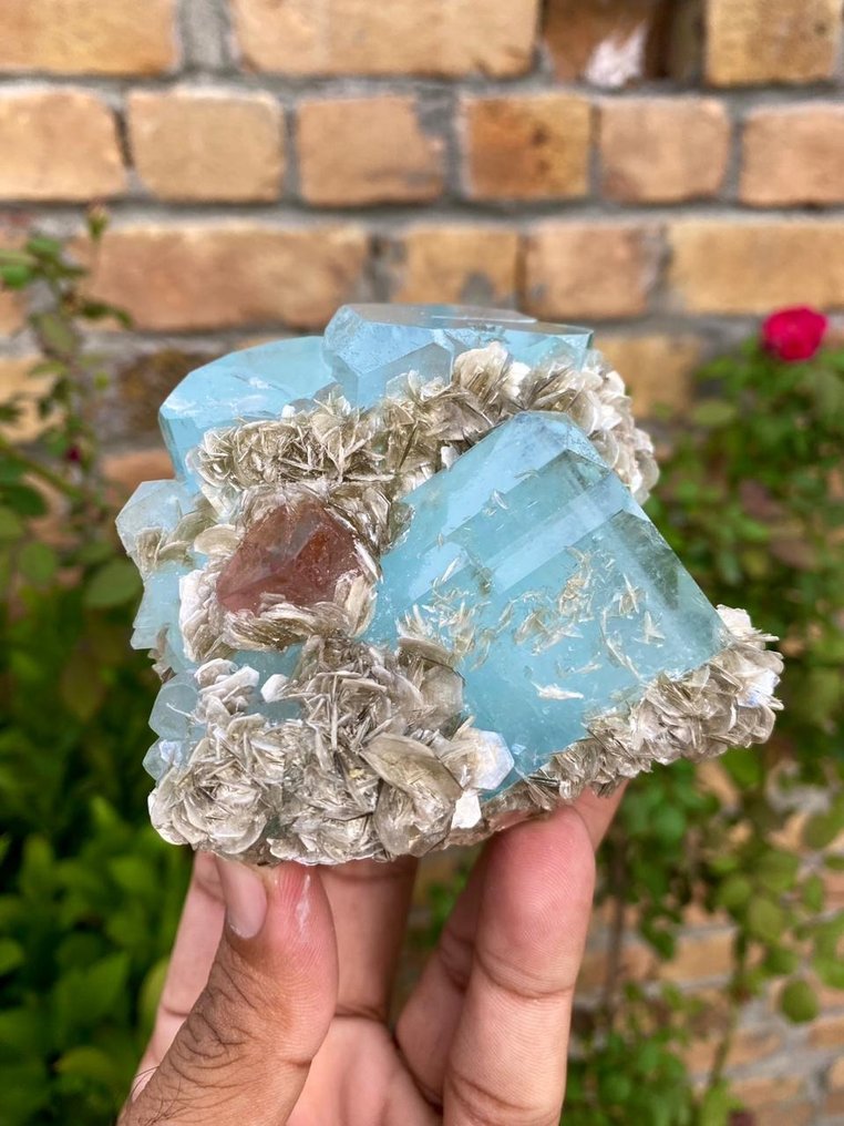 Elegancia celestial: auténtico conjunto de aguamarina azul cielo, apatita arcoíris y mica moscovita. Colección de minerales- 615 g #1.2