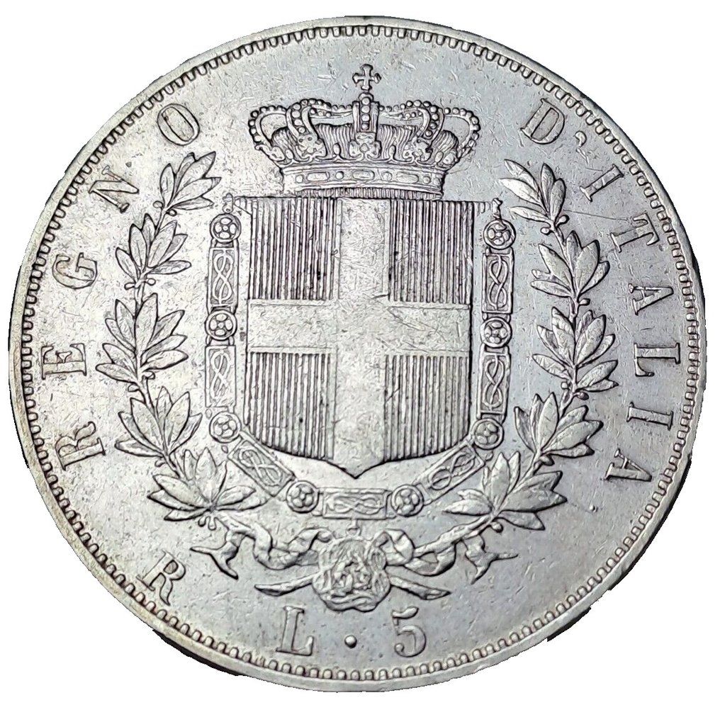 意大利， 意大利王国. 维托里奥·伊曼纽尔二世·迪·萨沃亚 （1861-1878）. 5 Lire 1870 - Roma #1.2