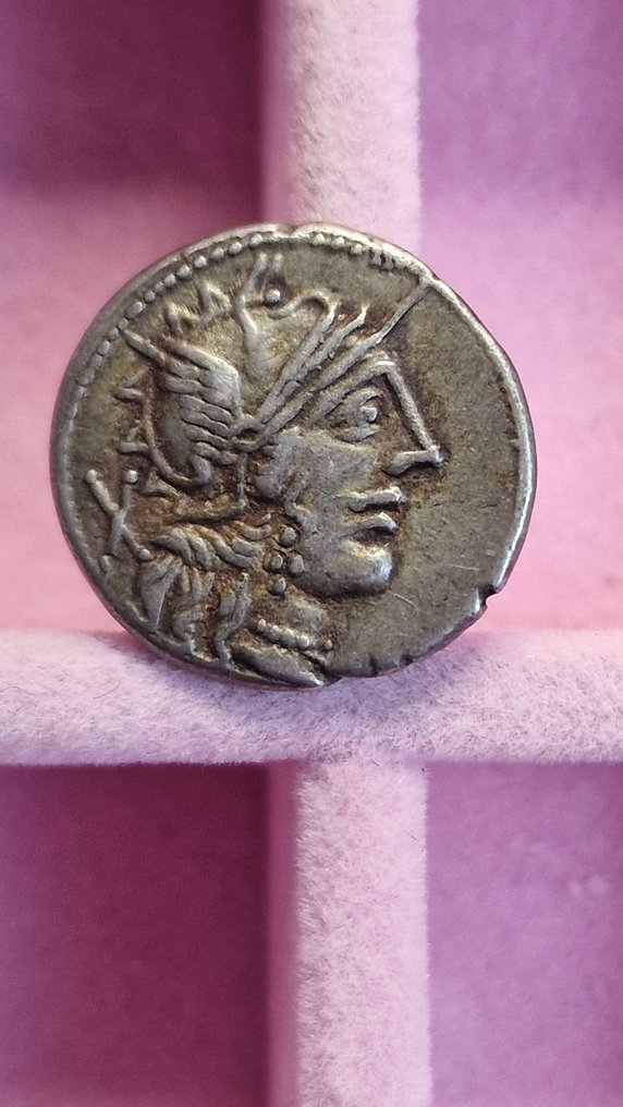 羅馬共和國. Lotto di 2 AR Denarii Anonimo (dopo 211 a.C.) & C. Porcius Cato, 123 BC #1.2