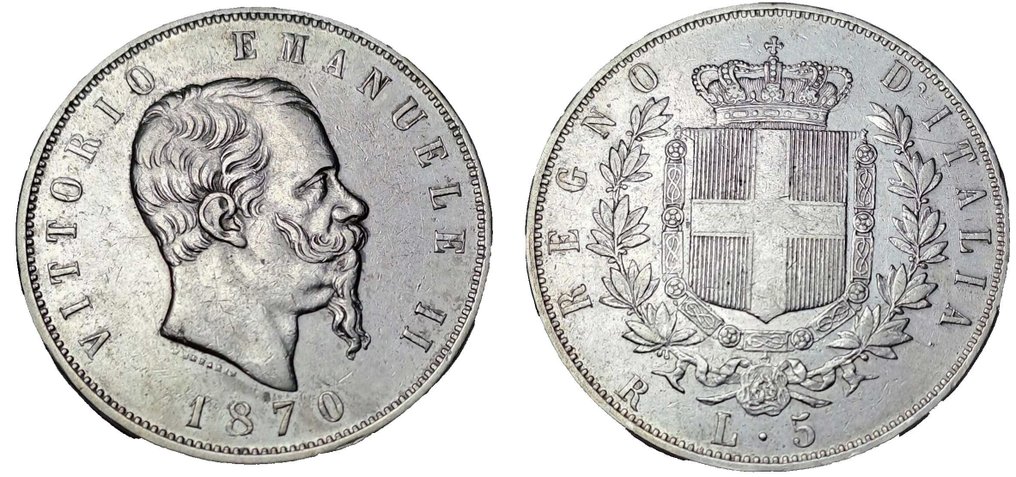 義大利王國. Vittorio Emanuele II di Savoia (1861-1878). 5 Lire 1870 - Roma #2.1