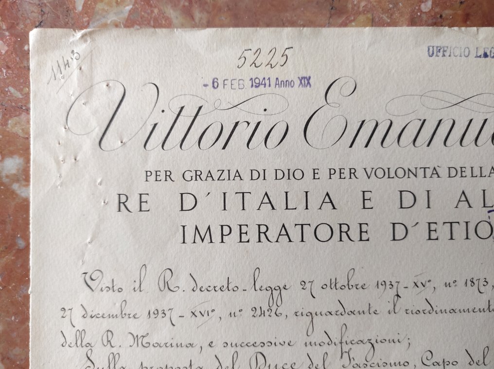 Dokument - Autografo Ammiraglio Riccardi e Re Vittorio Emanuele III - Nomina Ammiraglio Cavagnari - Primo - 1940 #2.1