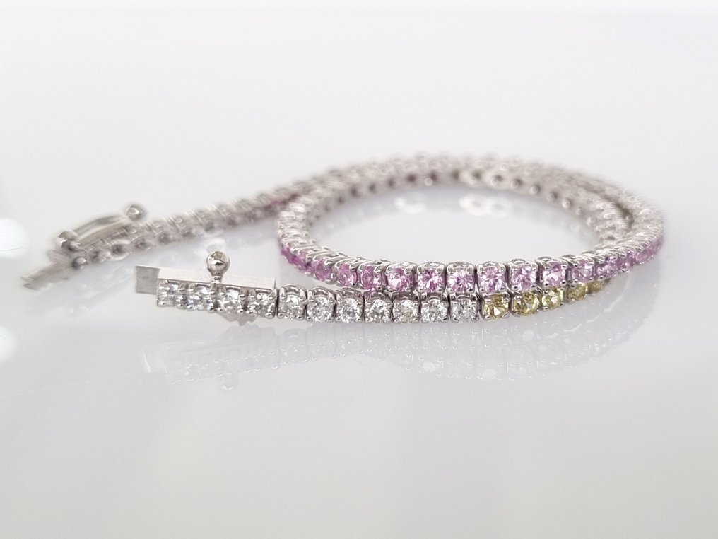 Bracelet de tennis - 14 carats Or blanc -  2.40 tw. Saphir - Diamant #1.1