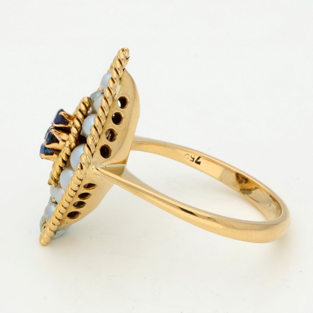 Gyűrű - 18 kt. Sárga arany Zafír - Gyöngy  #2.1