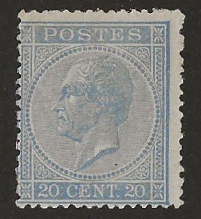 Belgien 1867 - 20c Himmelsblå - Leopold I i profil - t15 - OBP/COB 18Aa #1.1