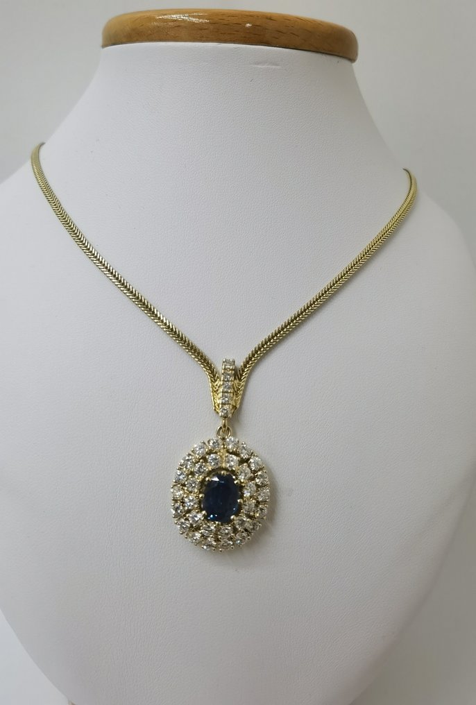 Halskette - 14 kt Gelbgold Saphir - Diamant #1.1