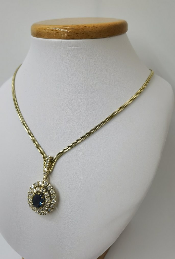 Andere - Halskette - 14 kt Gelbgold Saphir - Diamant #1.2