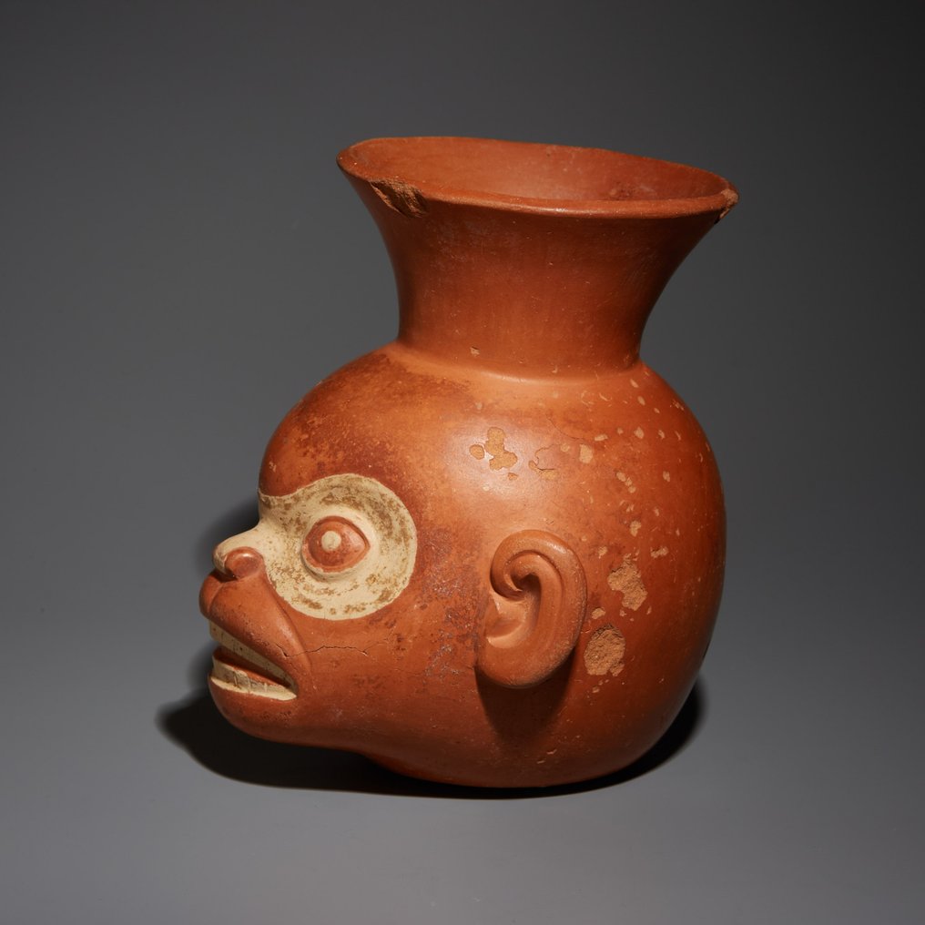 秘鲁莫切 Terracotta 猴头器皿。公元 450-700 年。高 12.1 厘米。西班牙进口许可证。 #2.1