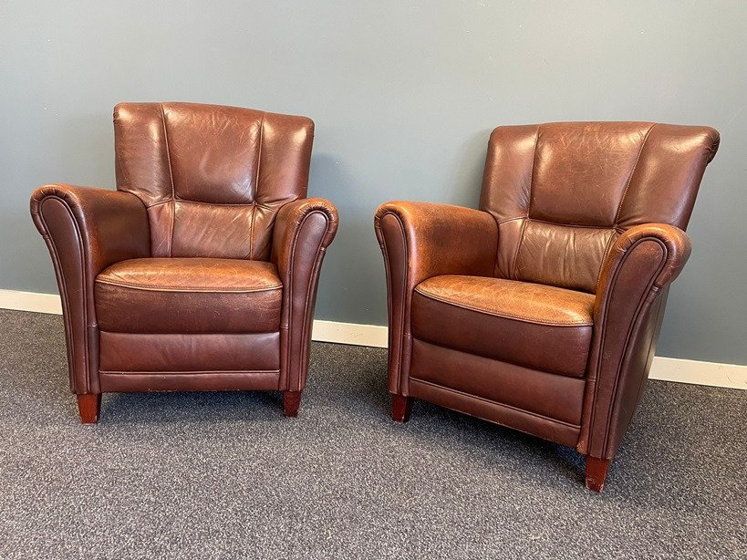 扶手椅子 - 皮革 - 两张棕色皮革扶手椅 #1.1