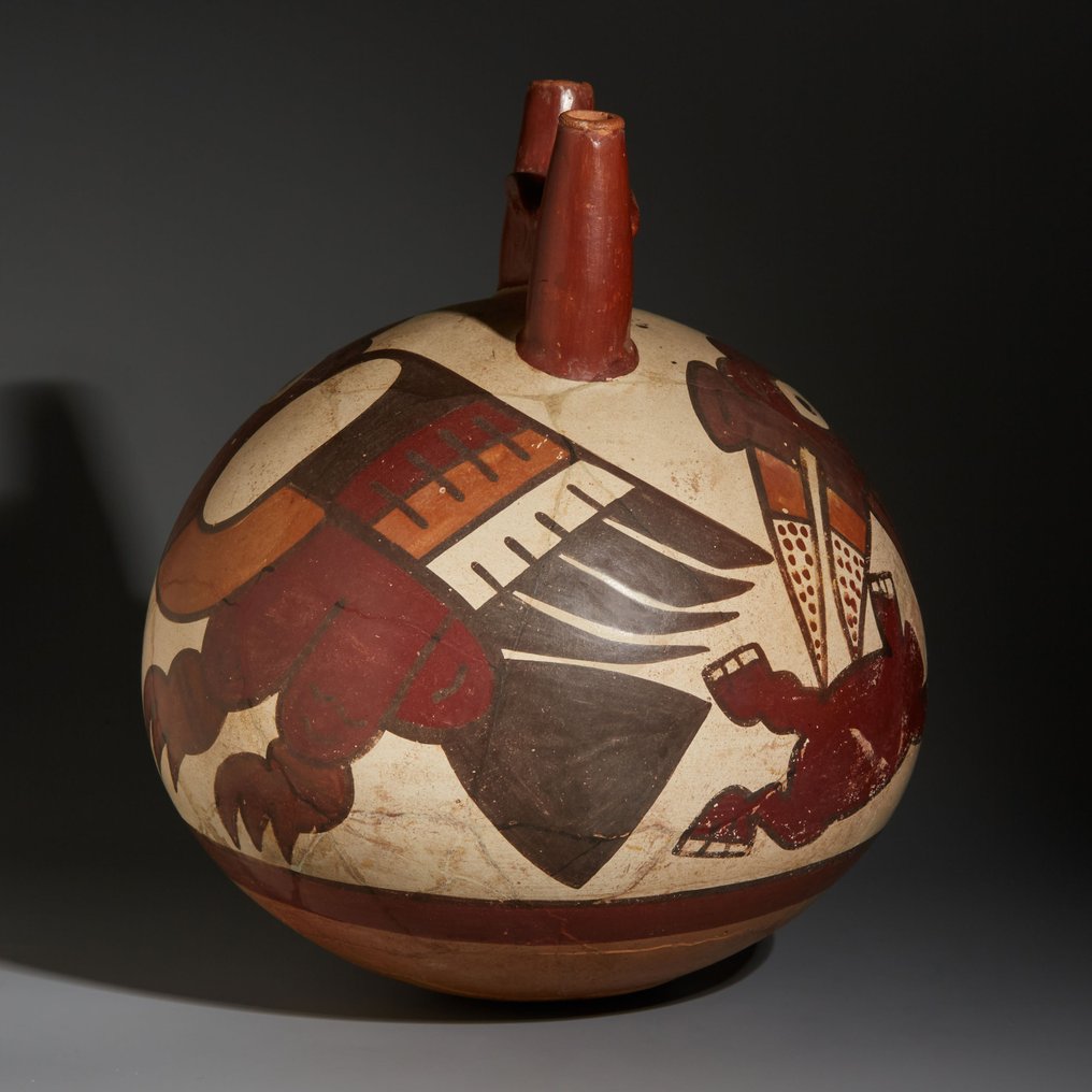 秘鲁纳斯卡 Terracotta 带马镫柄的碗。公元 100-800 年。高 19.2 厘米。西班牙进口许可证。 #2.1