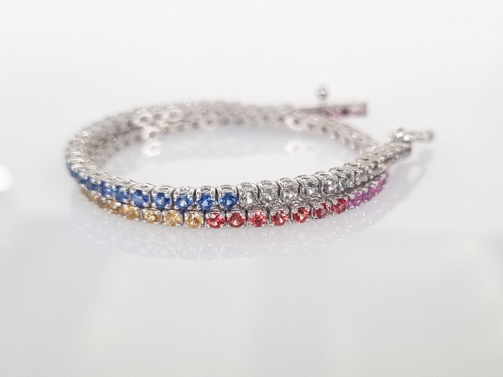 Tennis bracelet - 14 kt. White gold -  2.40 tw. Sapphire - Diamond #3.1