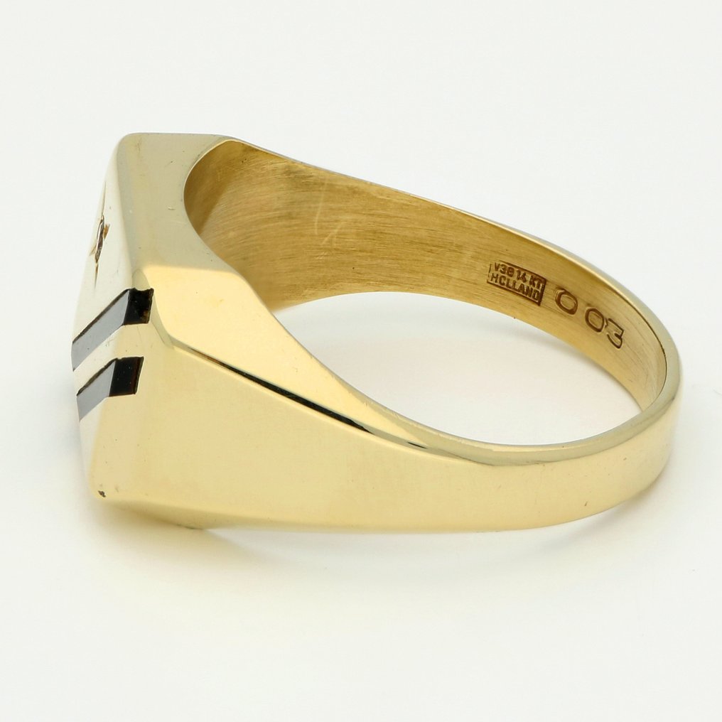 Ring - 14 karaat Geel goud -  0.02 tw. Diamant  (Natuurlijk) - Onyx  #1.2