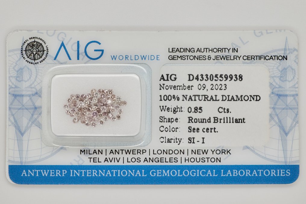 68 pcs 钻石 - 0.85 ct - 圆形的 - NO RESERVE PRICE - Mix Brown - Pink* - I1 内含一级, I2 内含二级, SI1 微内含一级, SI2 微内含二级, I3 #2.1