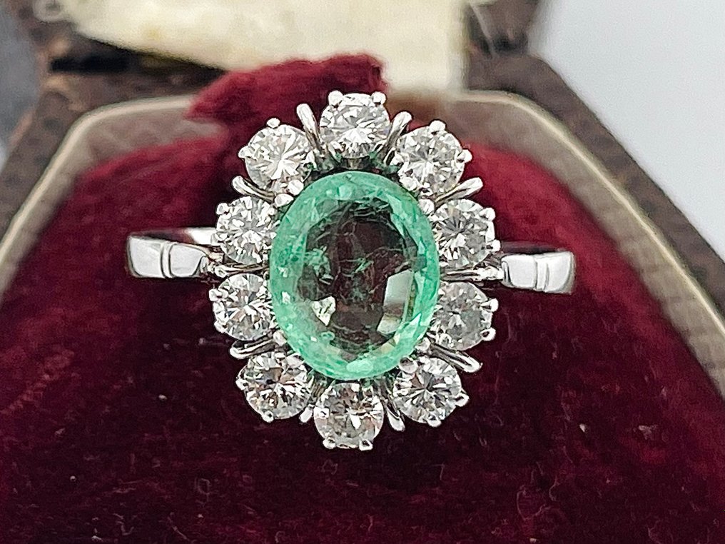 戒指 - 18K包金 白金 祖母绿 - 钻石 #1.1