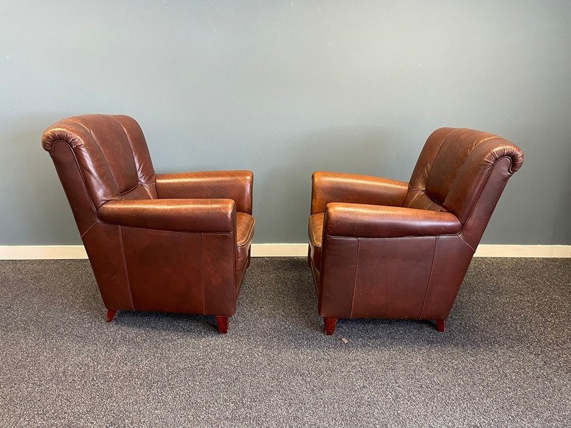 扶手椅子 - 皮革 - 两张棕色皮革扶手椅 #3.2