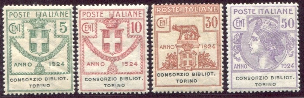 意大利王国 1924 - 半国营机构完整的都灵图书馆联盟 4 个价值观 - Sassone 30/33 #1.1