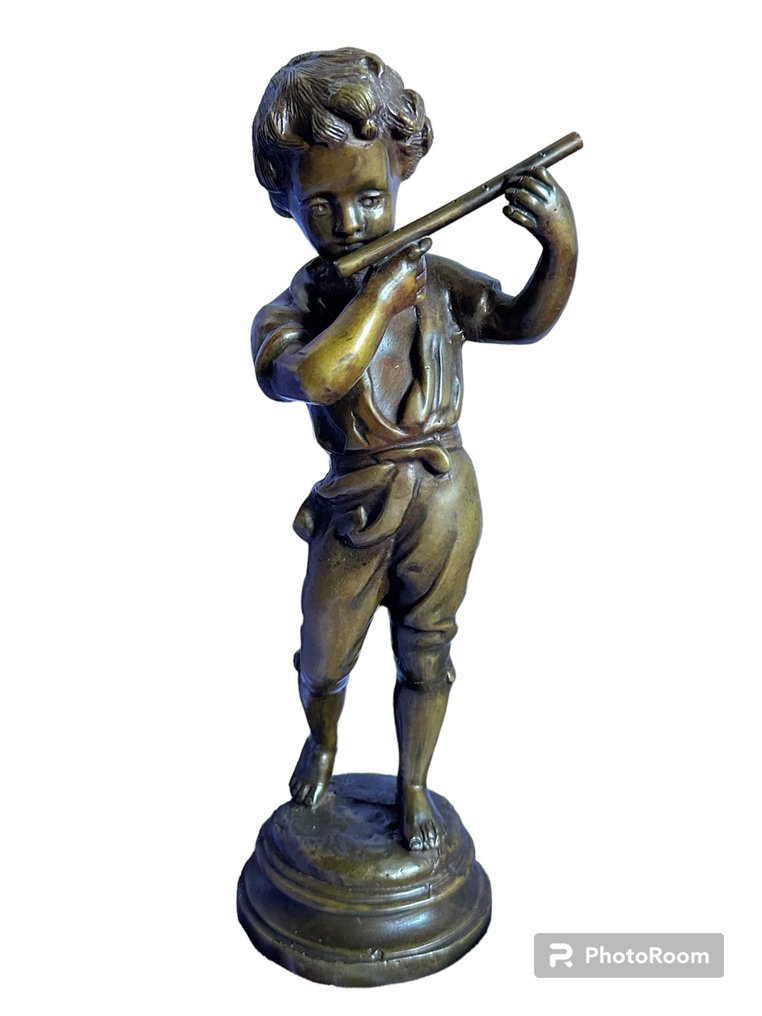 雕塑, Niño con flauta - 26 cm - 黄铜色 #1.1