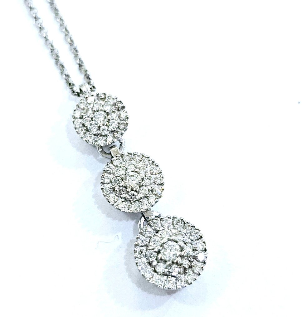 Artlinea - Necklace with pendant - 18 kt. White gold -  1.08 tw. Diamond  (Natural)  #1.2