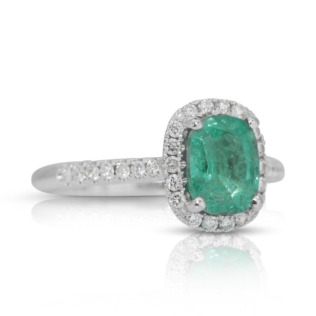 Ring - 18 karaat Witgoud -  2.10ct. tw. Smaragd - Diamant #1.2