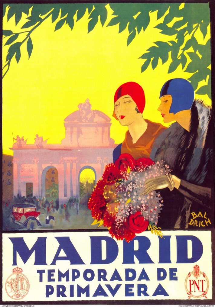BAL DRICH & Patronato Nacional de Turismo de España - Temporada de Primavera en Madrid / Cartel Publicitario PNT años 20´s - Tamaño Big XL Reprint #1.1